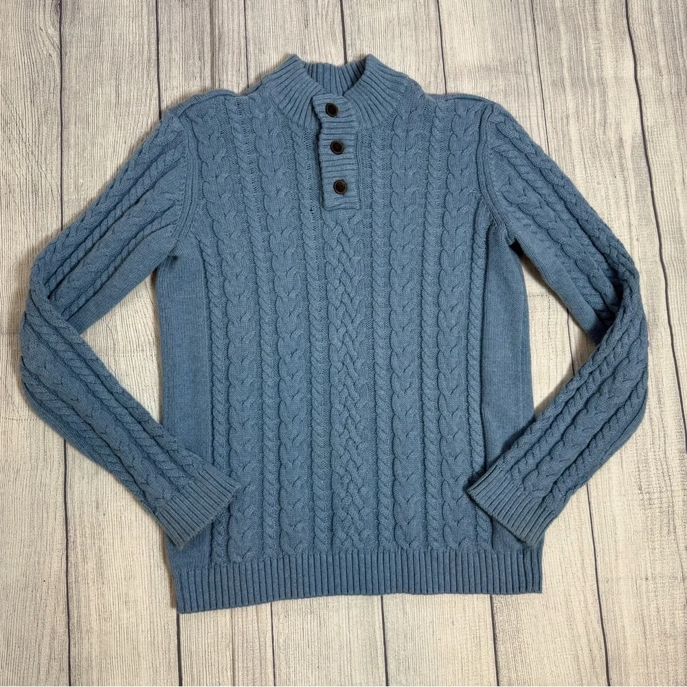 Gymboree Boys Blue Cable Knit Henley Sweater Size 12